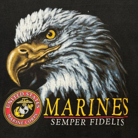 VTG US Marines Semper Fidelis Single Stitch Eagle Graphic T-Shirt Faded Black XL - Picture 2 of 9